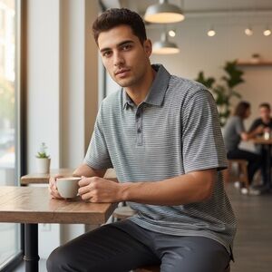 ROBERT BARAKETT Blue Striped Polo Shirt